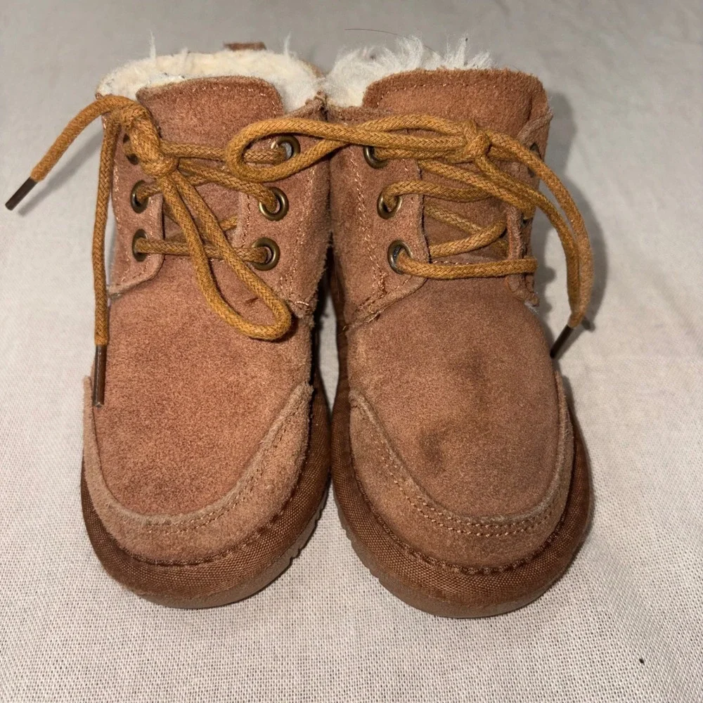Lamo Jacob Suede Lace‎ Up Boots Chestnut Brown Faux Fur Lined Toddler Size 7